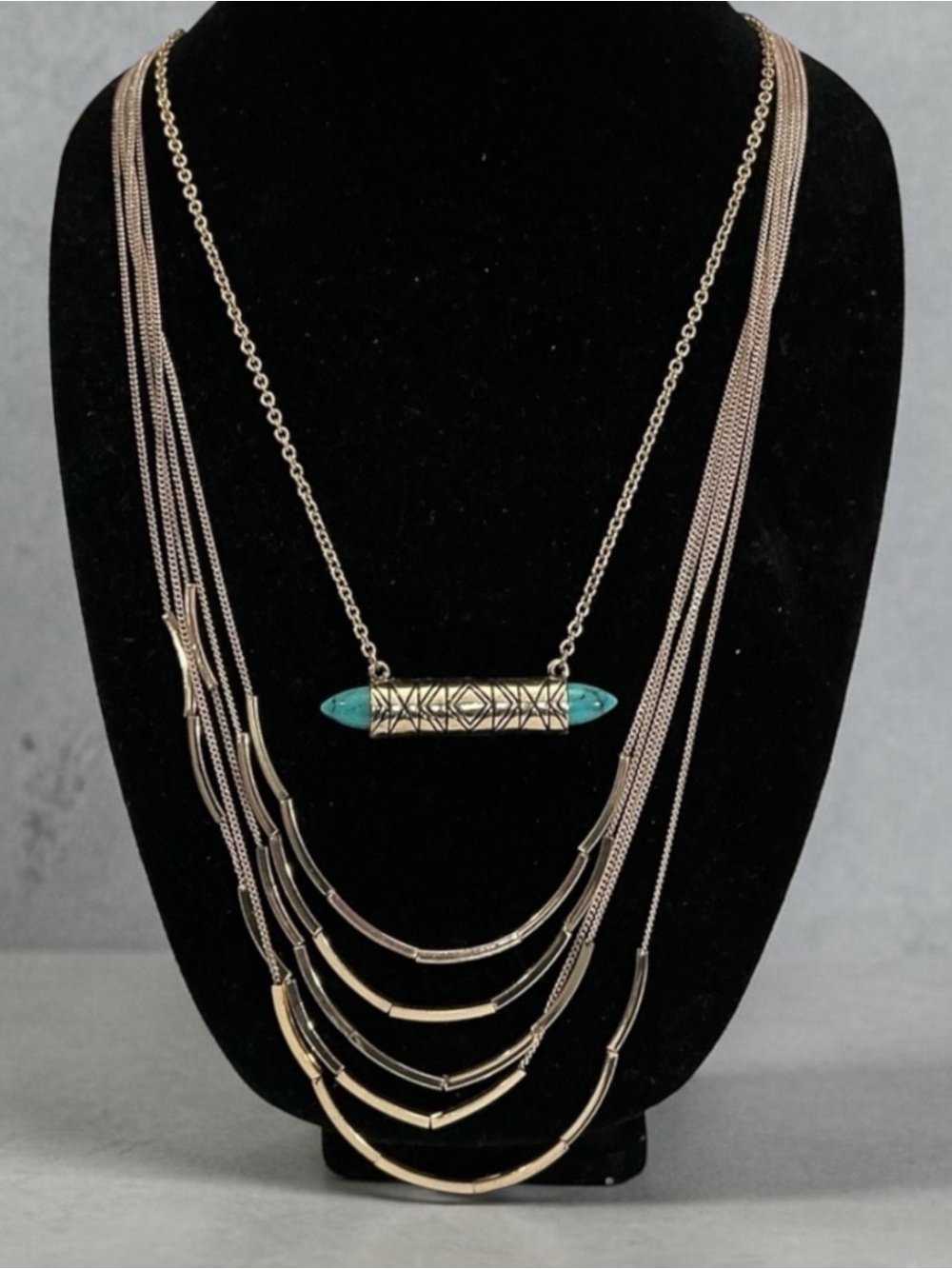 Steve Madden Gold and Turquoise Multi-Layer Necklace